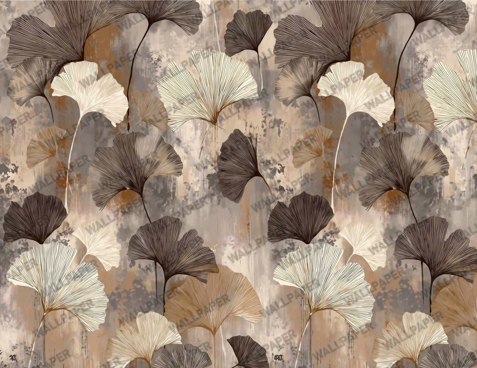 Ginkgo-Themed Wallpaper - Modern Abstract Botanical Wall Art - Custom Size - Removable Wallpaper with Leaf Pattern - View 3