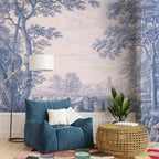 Blue Landscape Wallpaper-Vintage French Landscape Wall Mural-Custom Size Wallpaper - View 2