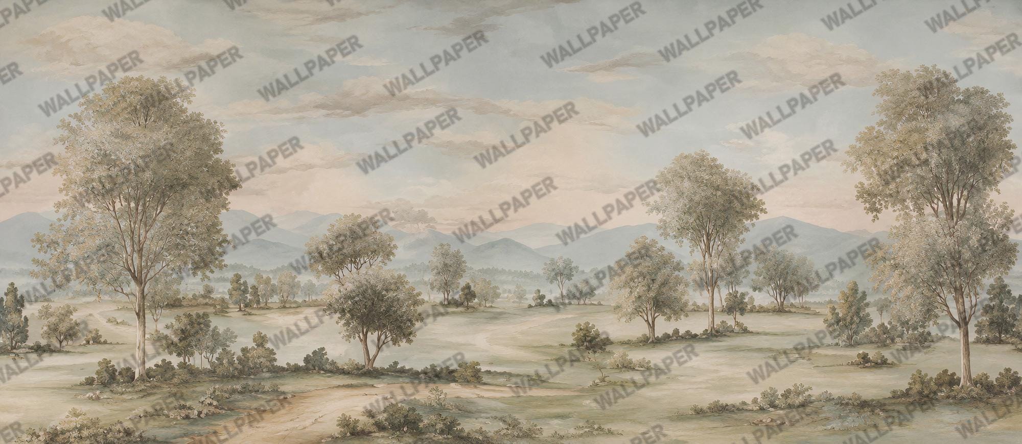 Vintage Landscape Wallpaper - French Countryside Wall Mural - Custom Size Wallpaper - View 3