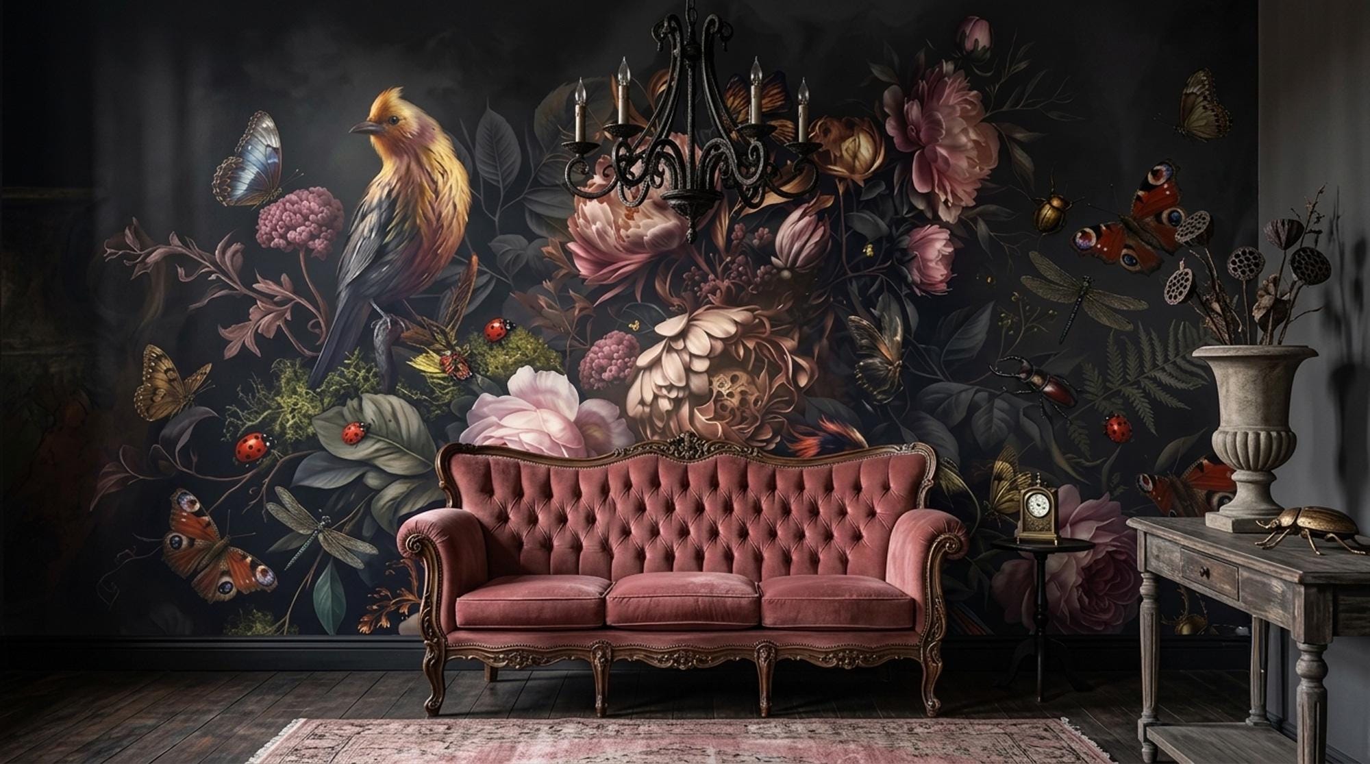 Dutch Master Floral Wallpaper - Moody Botanical Wall Mural - Dark Academia Home Decor - Custom Size - View 4