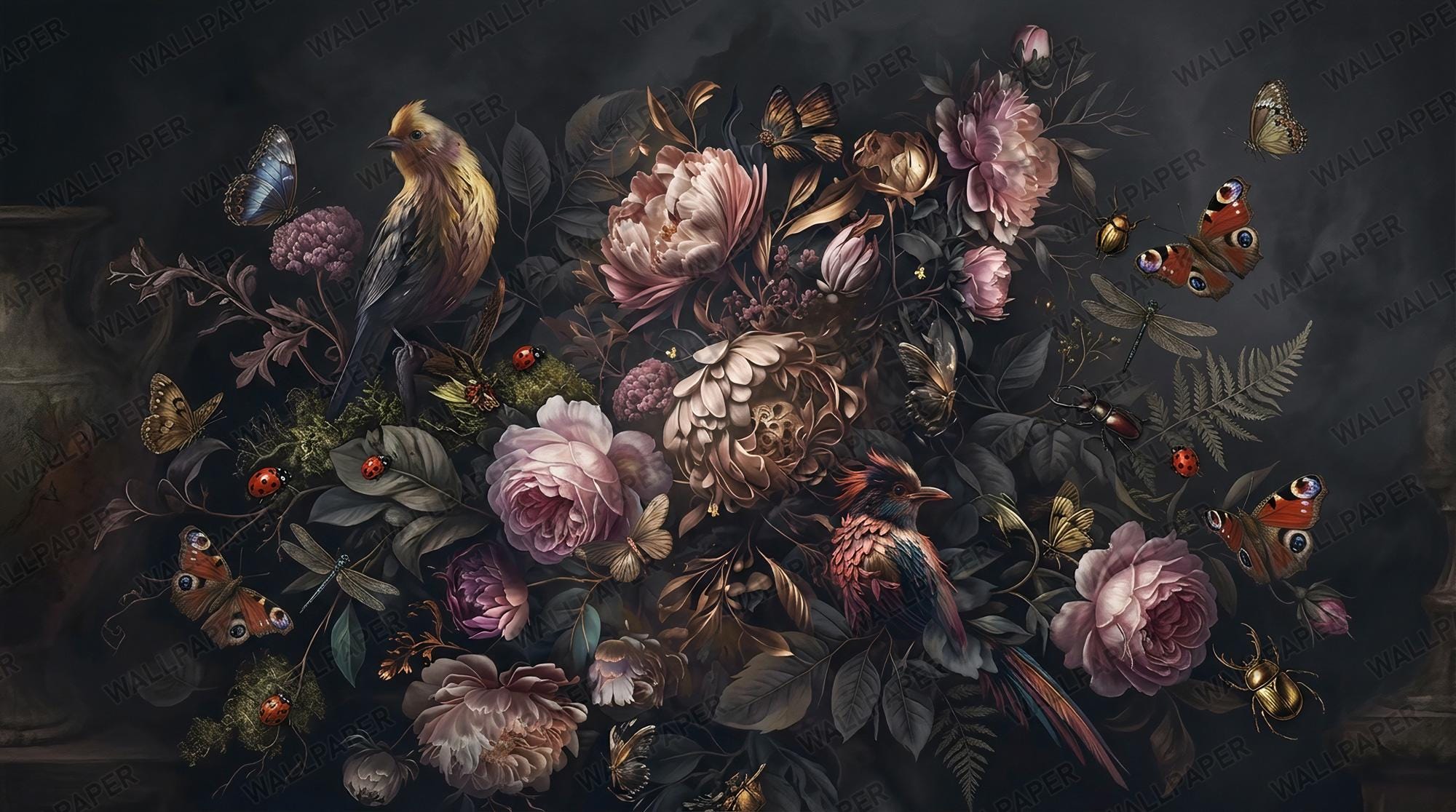 Dutch Master Floral Wallpaper - Moody Botanical Wall Mural - Dark Academia Home Decor - Custom Size - View 2