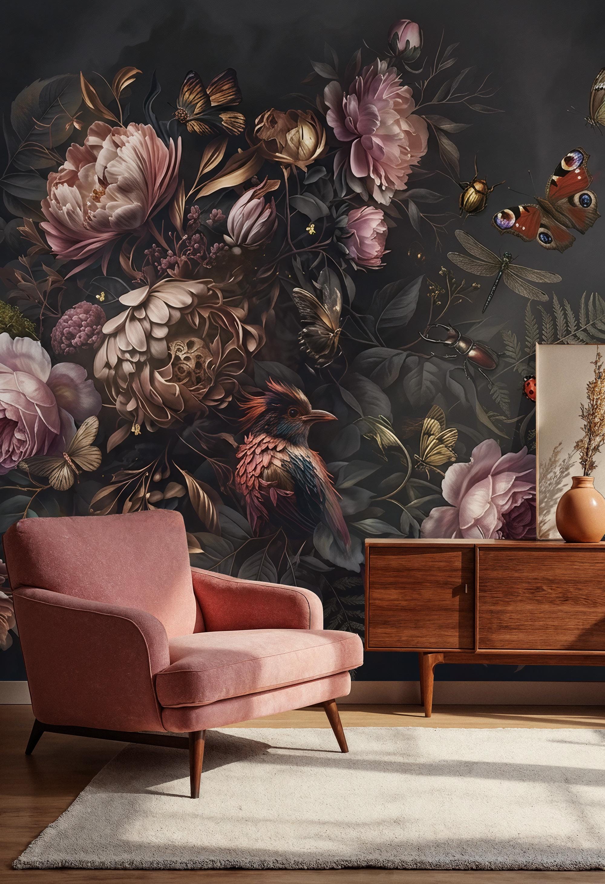 Dutch Master Floral Wallpaper - Moody Botanical Wall Mural - Dark Academia Home Decor - Custom Size