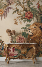 Peacock Lion Wallpaper - Chinoiserie Floral Wall Mural - Luxury Living Room Decor - Custom Size Wallpaper - View 2