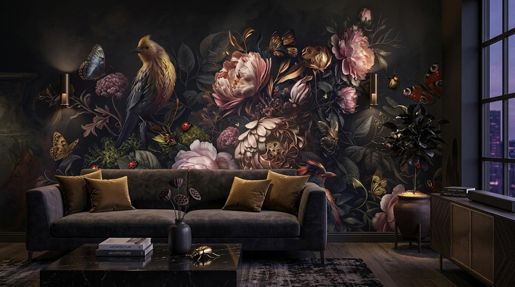 Dutch Master Floral Wallpaper - Moody Botanical Wall Mural - Dark Academia Home Decor - Custom Size - View 5