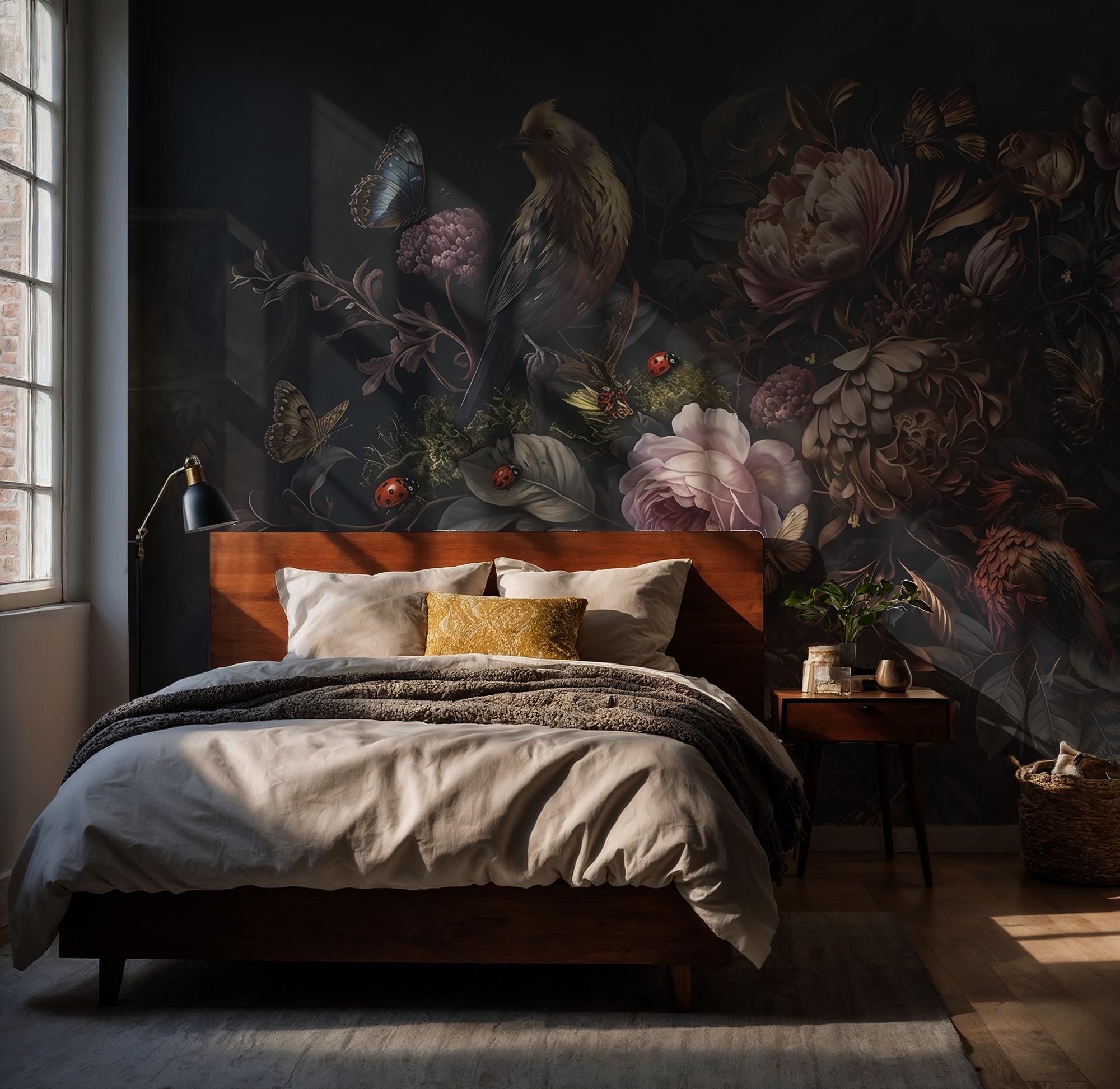 Dutch Master Floral Wallpaper - Moody Botanical Wall Mural - Dark Academia Home Decor - Custom Size - View 3