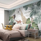 Soft Safari Kids Wallpaper : Pastel Tiger Giraffe Lion Jungle Mural - View 4