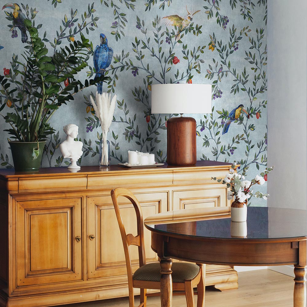 Parrot Branches Wallpaper : Cream Chinoiserie Bird Mural - View 5