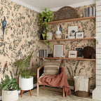 Parrot Branches Wallpaper : Cream Chinoiserie Bird Mural - View 3