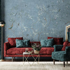 Dusty Blue Chinoiserie Wallpaper : Blossom Tree Songbird Mural - View 3