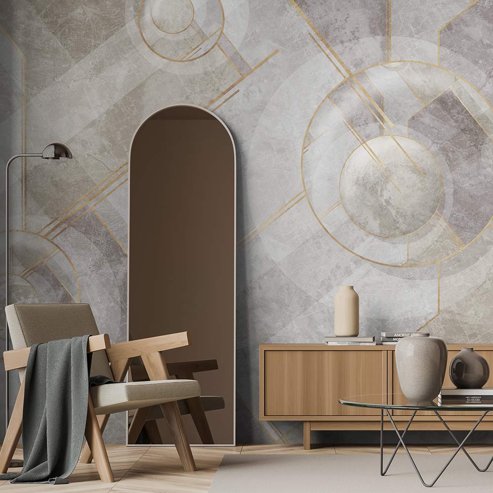 Black Gold Geometric Wallpaper : Marble Circle Art Deco Mural - View 5