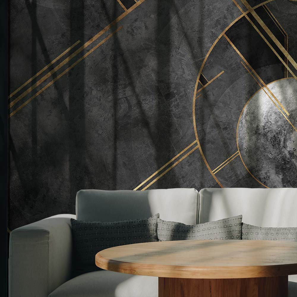 Black Gold Geometric Wallpaper : Marble Circle Art Deco Mural - View 3