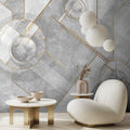 Black Gold Geometric Wallpaper : Marble Circle Art Deco Mural