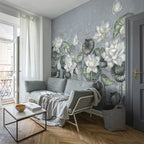 Lotus Leaf Wallpaper : Soft Cream Water Lily Mural - View 5