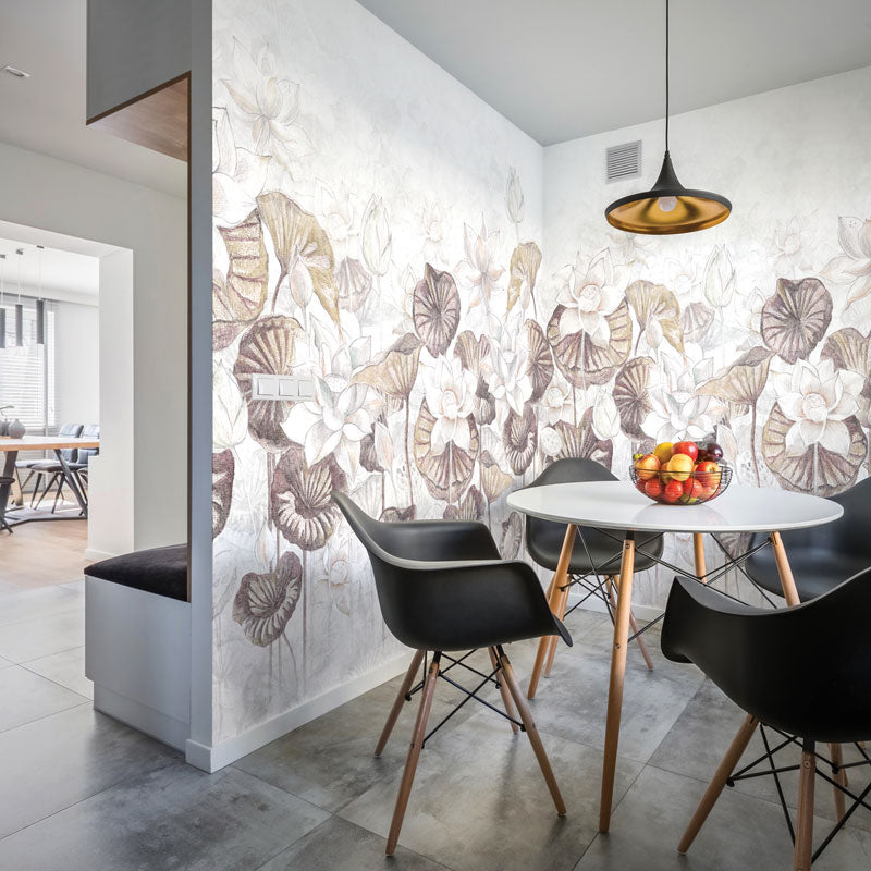 Lotus Leaf Wallpaper : Soft Cream Water Lily Mural