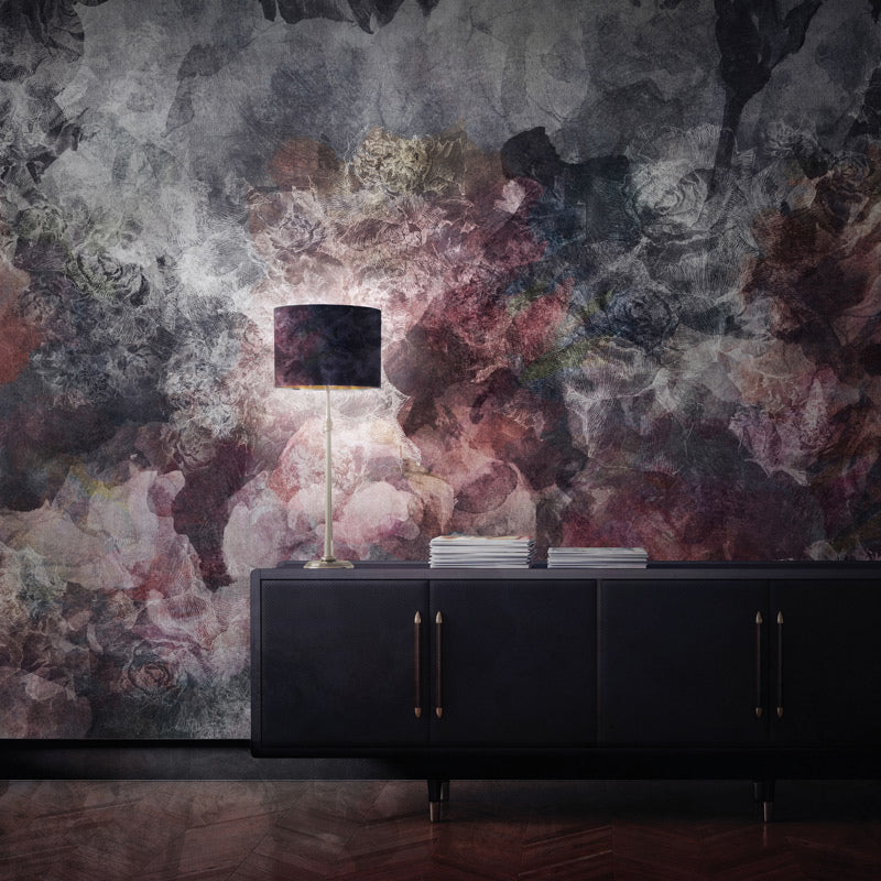 Smoky Peony Wallpaper : Abstract Burgundy Floral Mural
