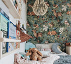 Woodland Animals Wallpaper : Fox Owl Bunny Forest Pattern - View 3