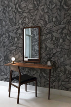 Charcoal Leaf Wallpaper : Dense Grey Foliage Pattern