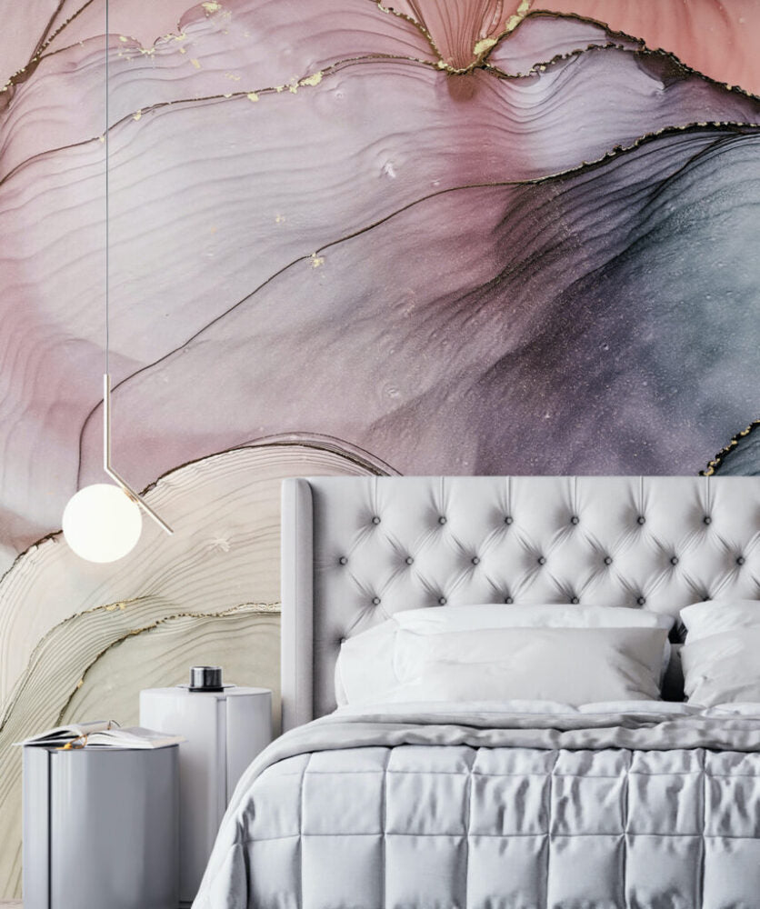 Lilac Marble Wallpaper : Grey Fluid Agate Mural - View 3