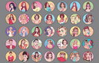 Retro Pop Art Wallpaper : Comic Women Circles on Grey Mural - flat design