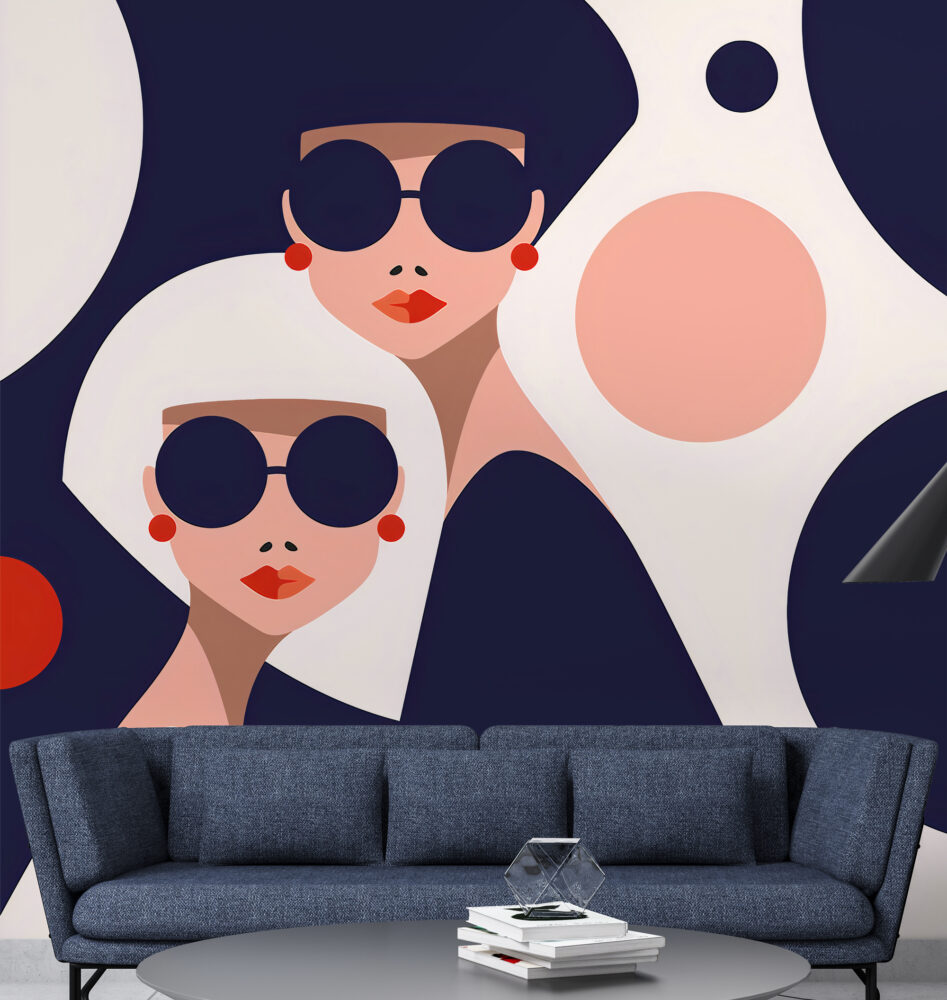 Fashion Women Geometric Wallpaper : Sunglasses Portrait Mural