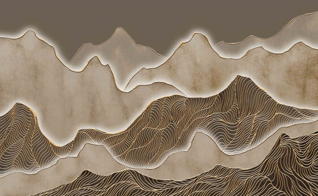 Gold Line Mountains Wallpaper : 3D Taupe Ridge Mural - flat design