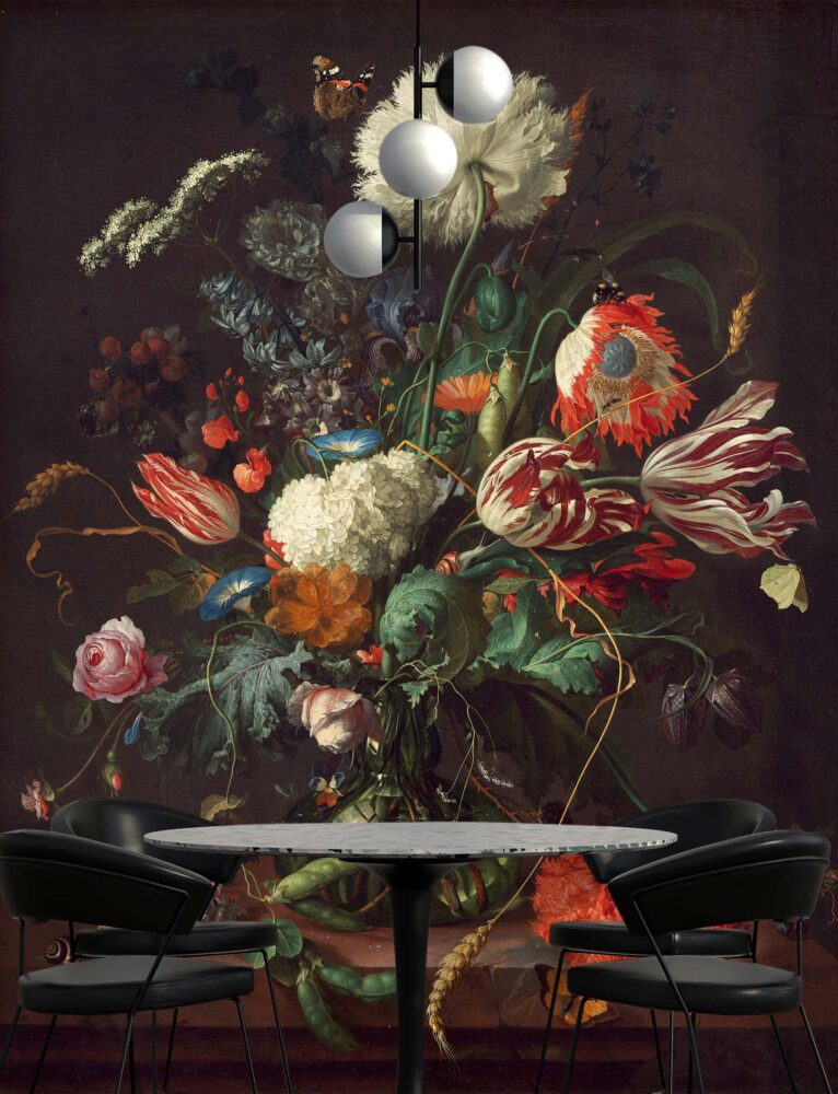 Dutch Floral Still Life Wallpaper : Dark Vase Bouquet Mural - View 2