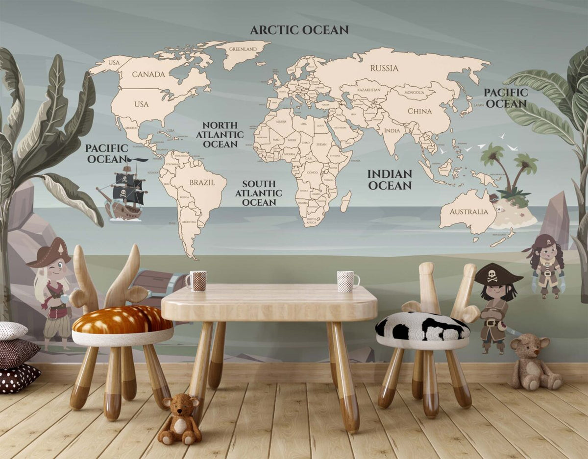 Pirate World Map Wallpaper : Sage Kids Map Mural