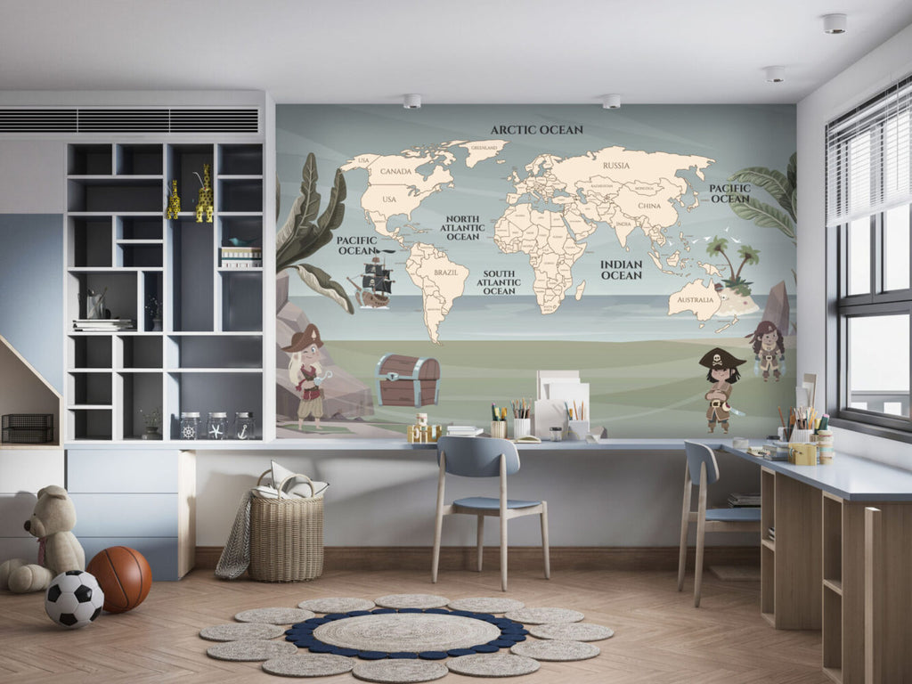 Pirate World Map Wallpaper : Sage Kids Map Mural - View 3