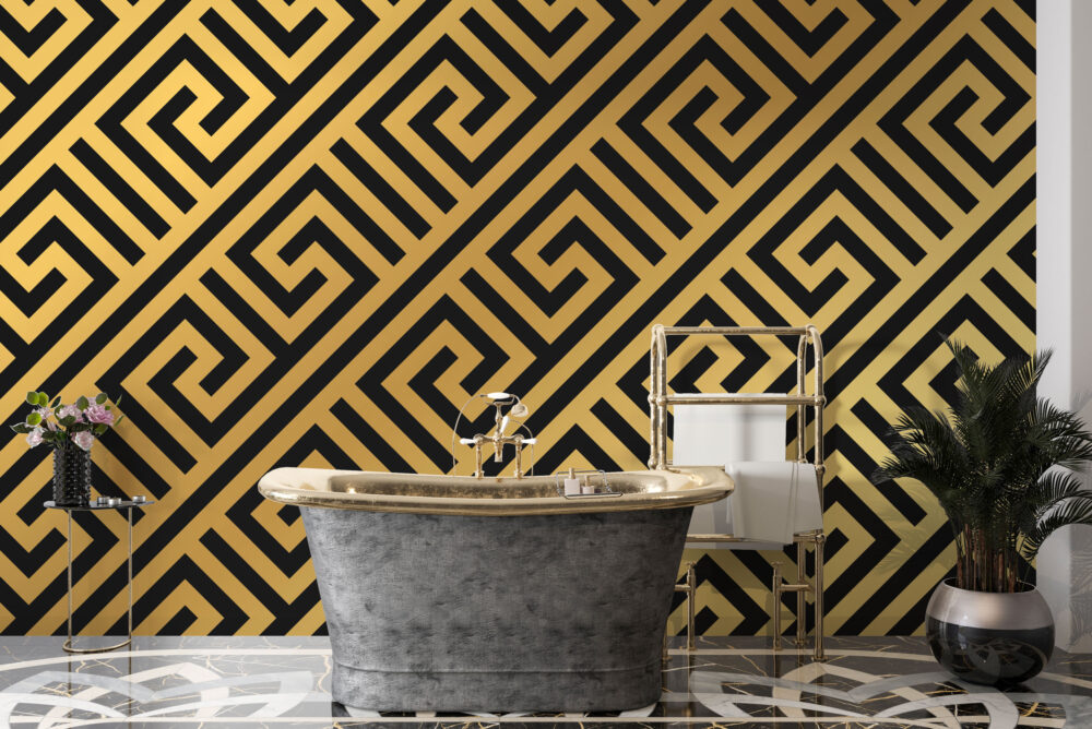 Greek Key Wallpaper : Black And Gold Meander Pattern