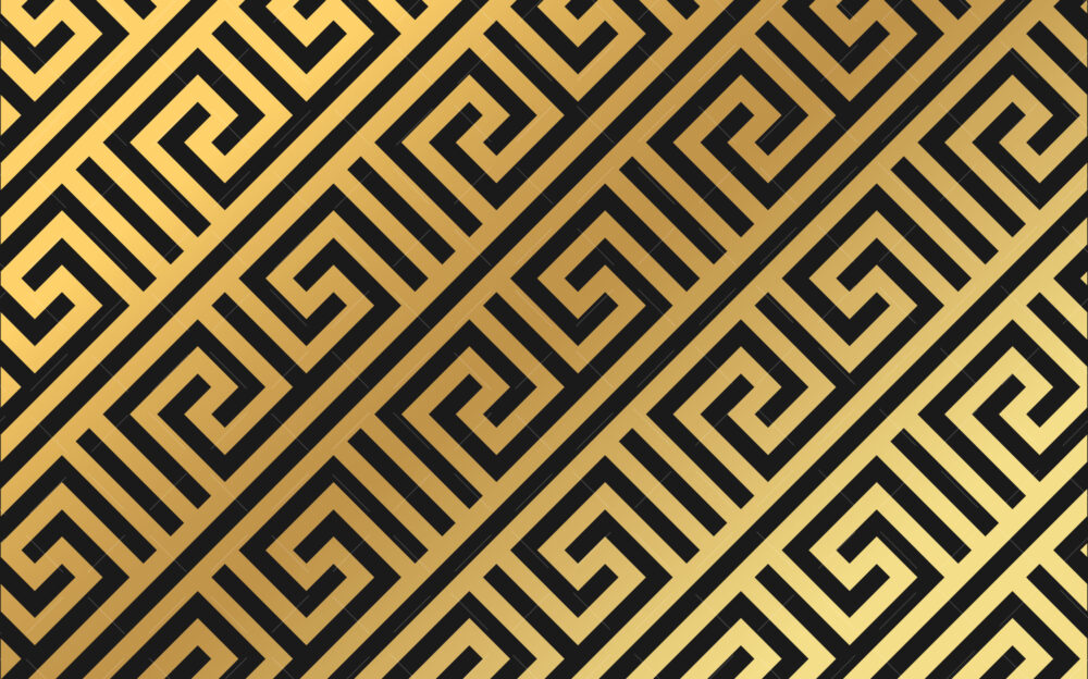 Greek Key Wallpaper : Black And Gold Meander Pattern - View 2