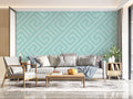 Mint Greek Key Wallpaper : Geometric Maze Pattern