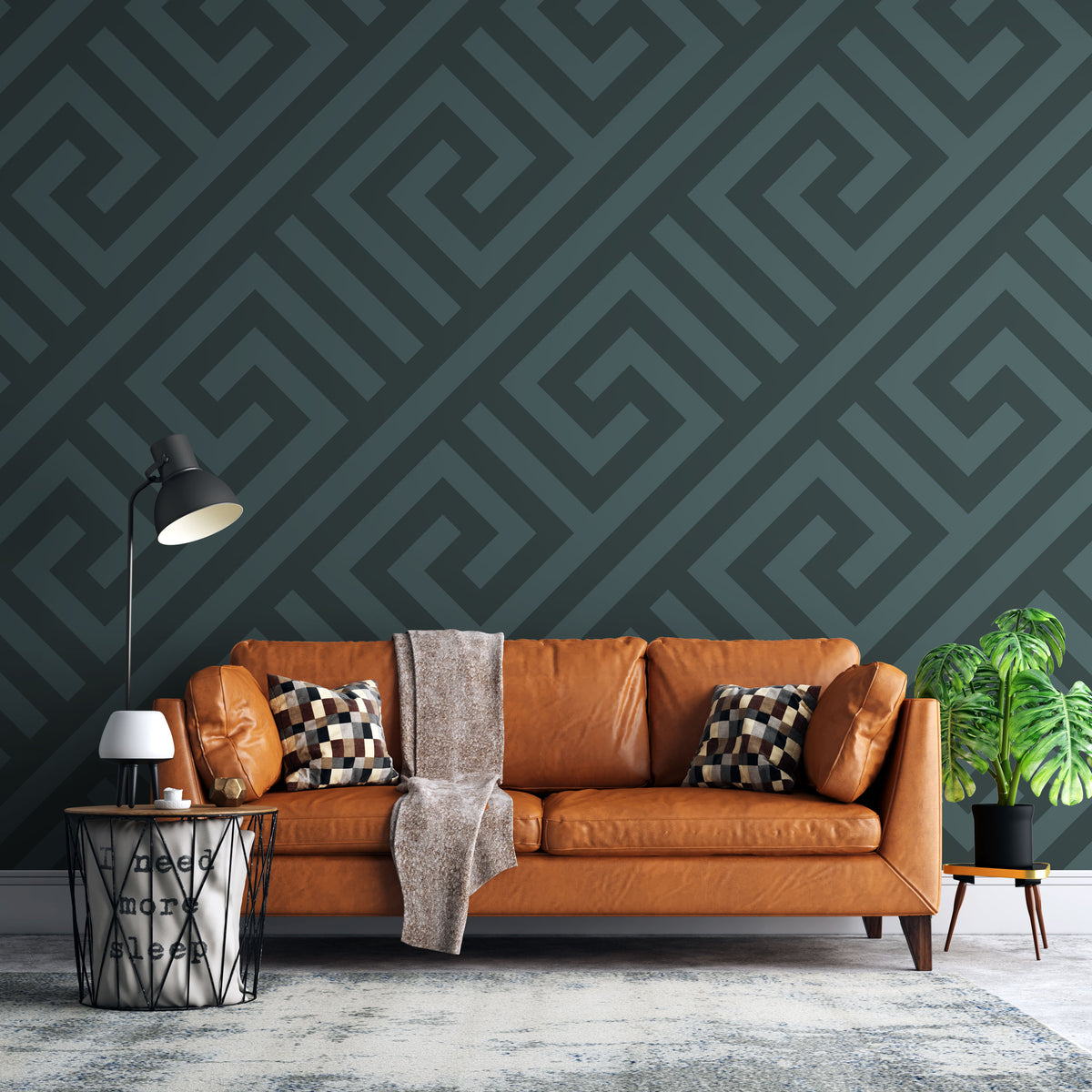Dark Green Greek Key Wallpaper : Geometric Maze Pattern