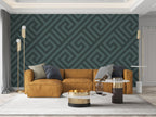 Dark Green Greek Key Wallpaper : Geometric Maze Pattern - View 3