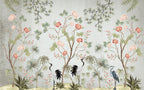 Chinoiserie Peony Crane Wallpaper : Sage Tree Of Life Mural - flat design