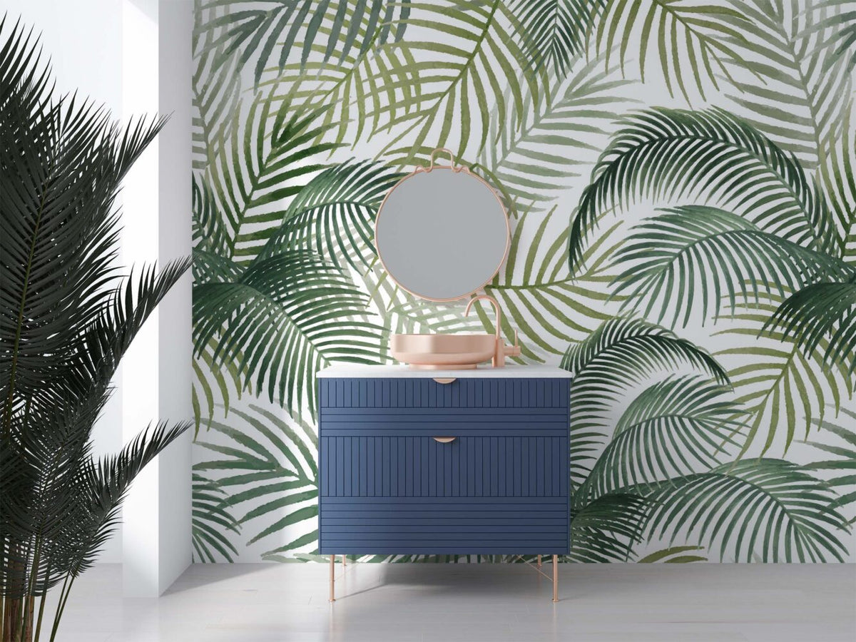 Green Palm Leaves Wallpaper : Fresh Tropical Pattern - View 2