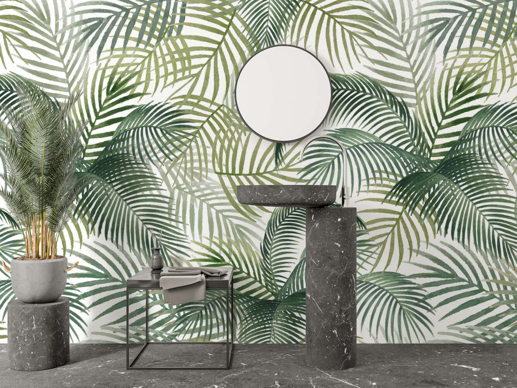 Green Palm Leaves Wallpaper : Fresh Tropical Pattern - View 3