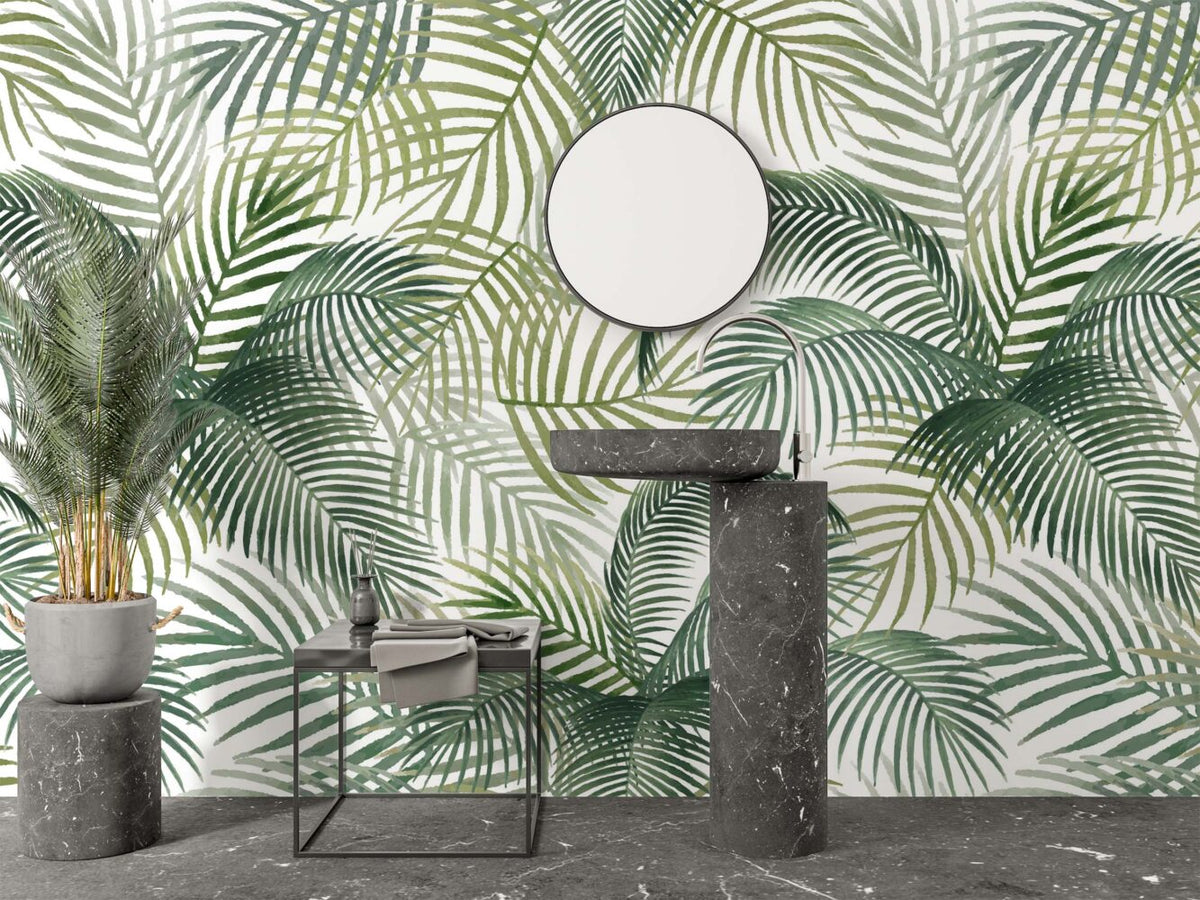 Green Palm Leaves Wallpaper : Fresh Tropical Pattern - View 3
