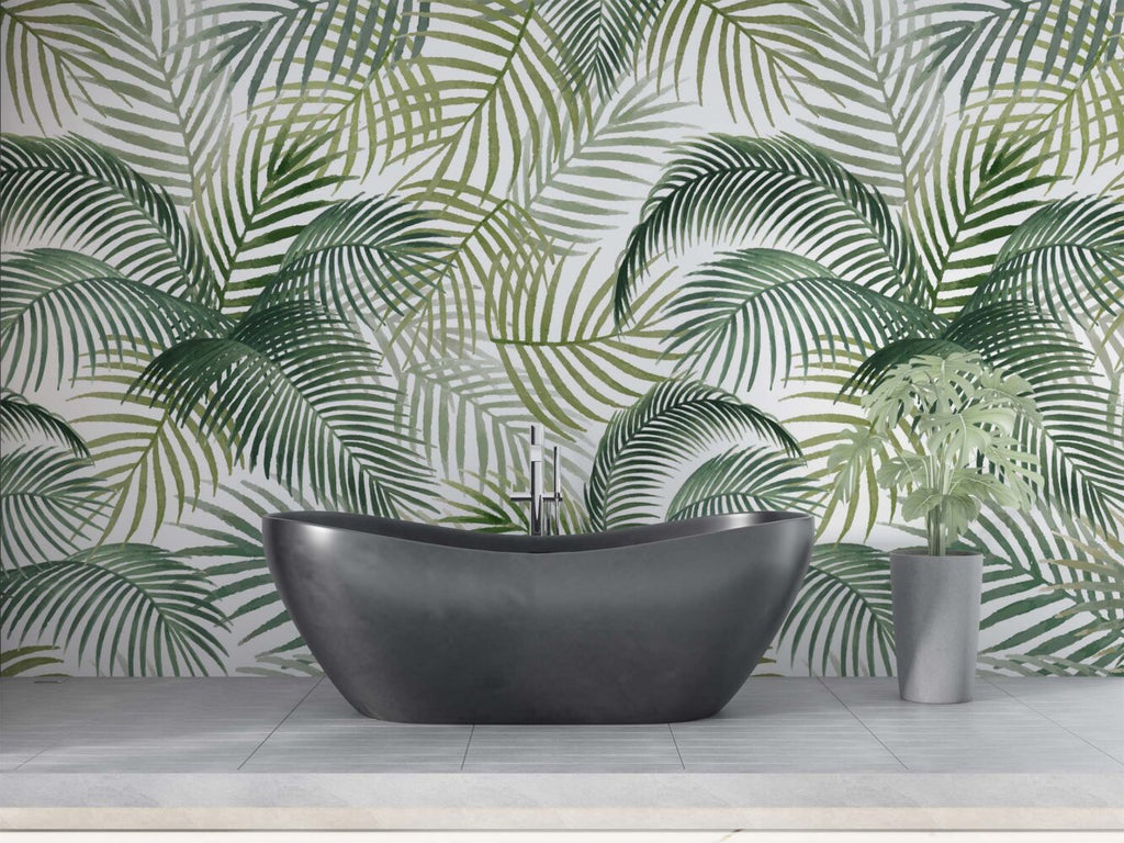 Green Palm Leaves Wallpaper : Fresh Tropical Pattern