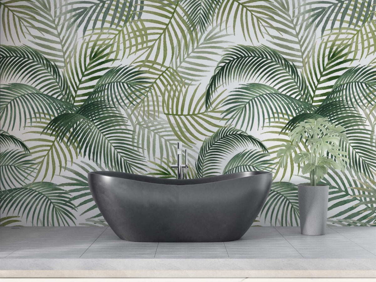 Green Palm Leaves Wallpaper : Fresh Tropical Pattern