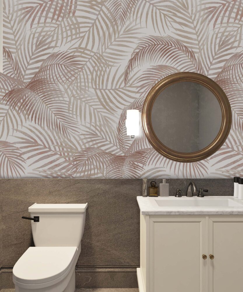 Beige Palm Leaf Wallpaper : Neutral Tropical Fronds Pattern - View 3