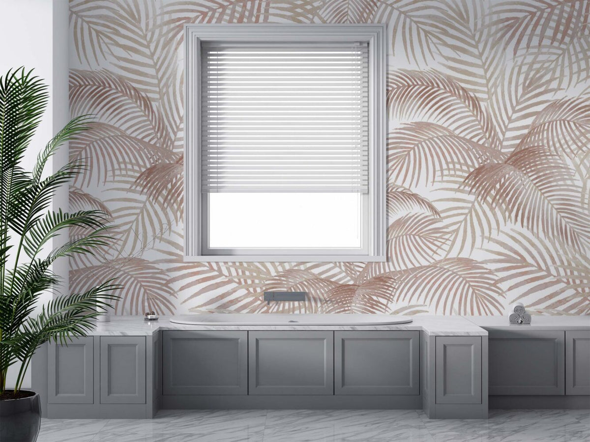 Beige Palm Leaf Wallpaper : Neutral Tropical Fronds Pattern