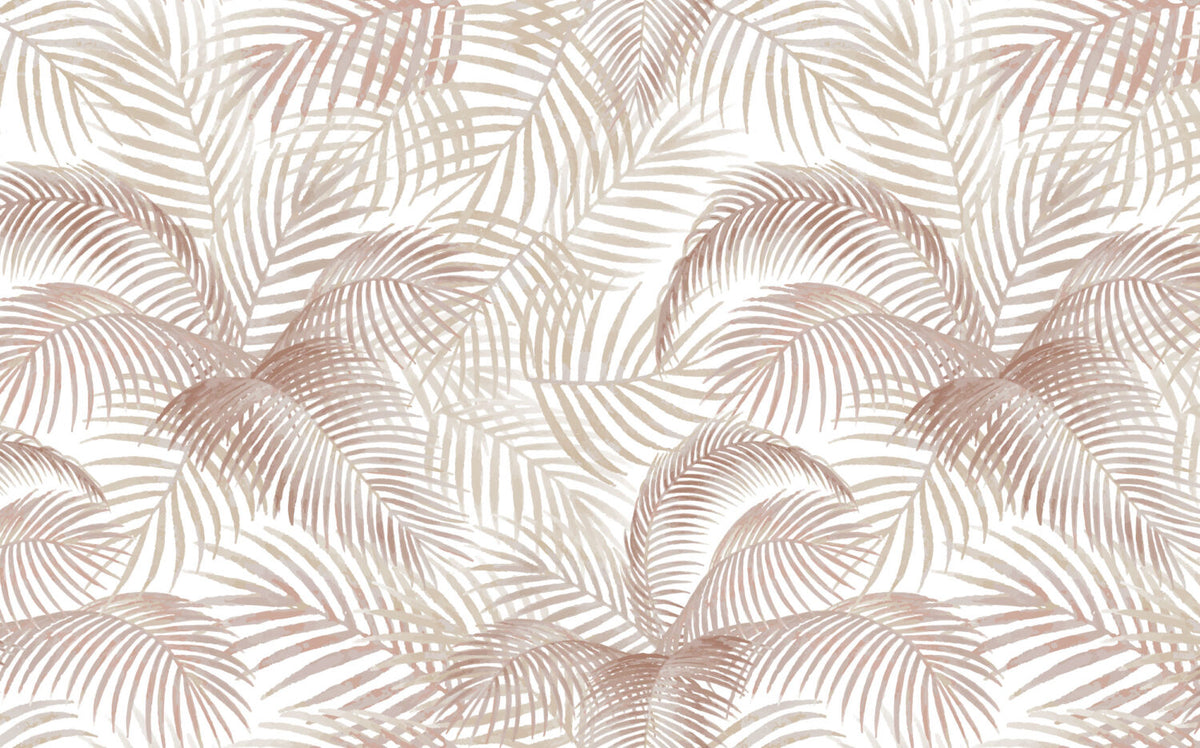 Beige Palm Leaf Wallpaper : Neutral Tropical Fronds Pattern - flat design