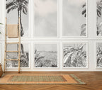 Black And White Palm Wallpaper : Sketch Tropical Landscape Mural - View 4