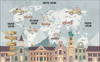 Car Map Wallpaper : Kids Continents With Vehicles Mural - flat design