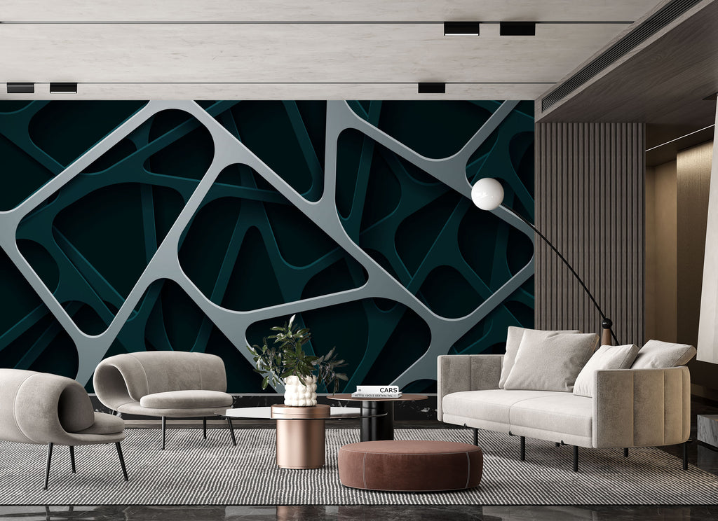 Layered Geometric Wallpaper : Dark Green 3D Mural