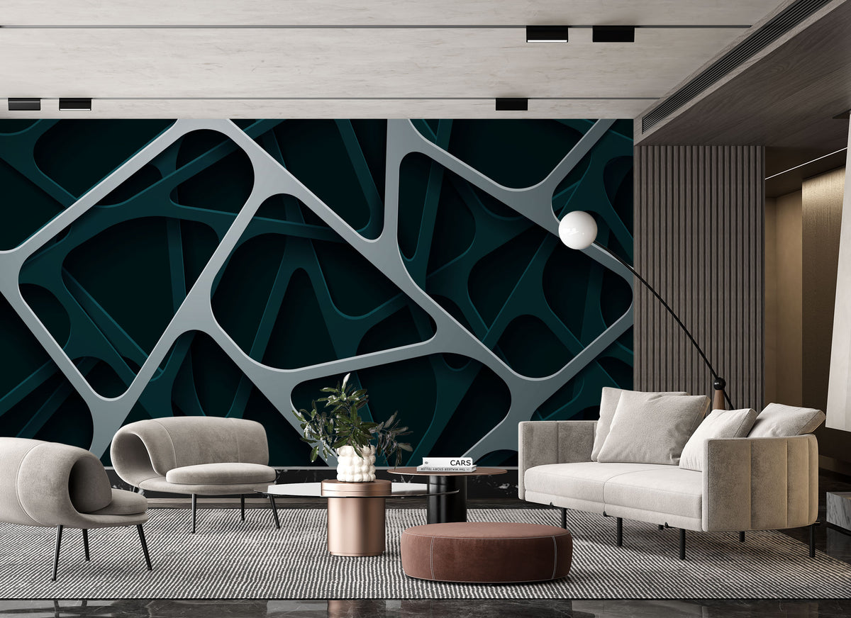 Layered Geometric Wallpaper : Dark Green 3D Mural