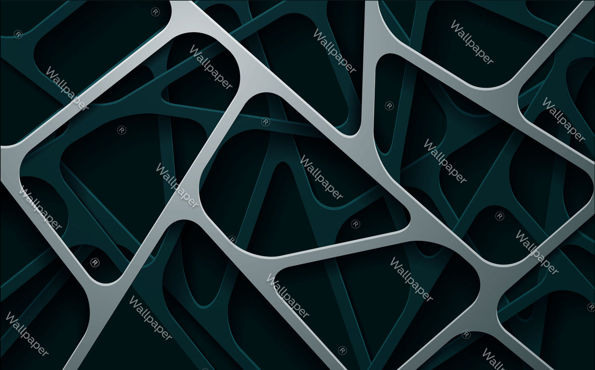 Layered Geometric Wallpaper : Dark Green 3D Mural - flat design