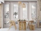 Panelled Palm Window Wallpaper : Grey Classic Moulding Mural - View 2