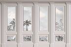 Panelled Palm Window Wallpaper : Grey Classic Moulding Mural - flat design