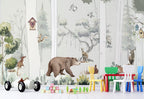 Woodland Animals Kids Wallpaper : Watercolor Forest Mural - View 2